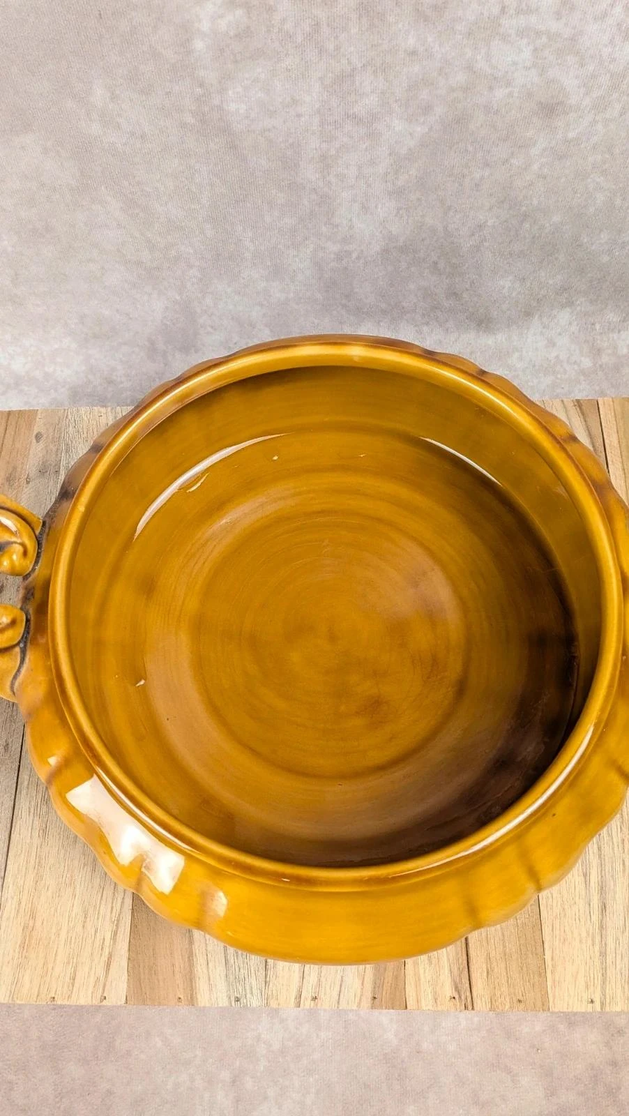 Sopeira vintage de cerâmica esmaltada amarelo mostarda com tampa – photo 4